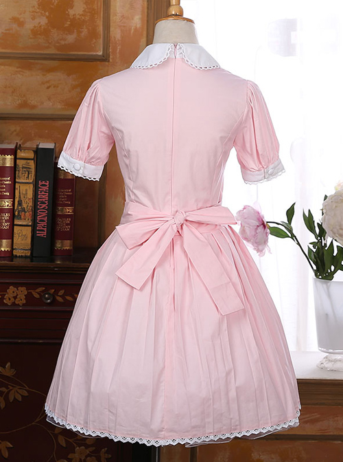 Lapel Bowknot School Lolita Short Sleeve Dress