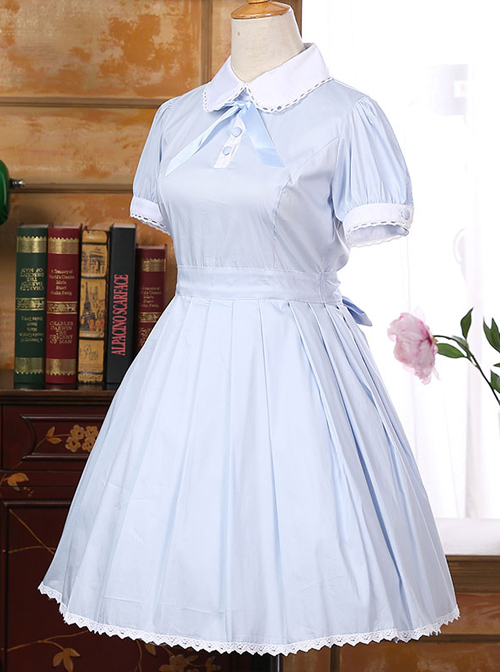 Lapel Bowknot School Lolita Short Sleeve Dress