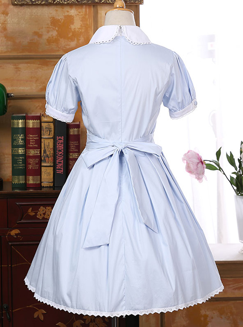 Lapel Bowknot School Lolita Short Sleeve Dress