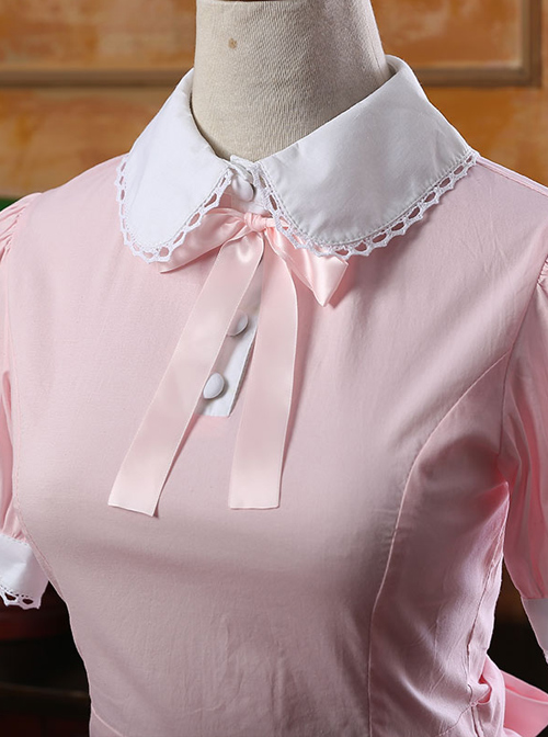 Lapel Bowknot School Lolita Short Sleeve Dress