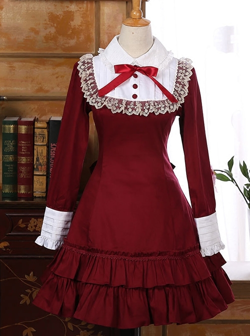 Retro Bowknot Long Sleeves Ruffles Classic Lolita Dress