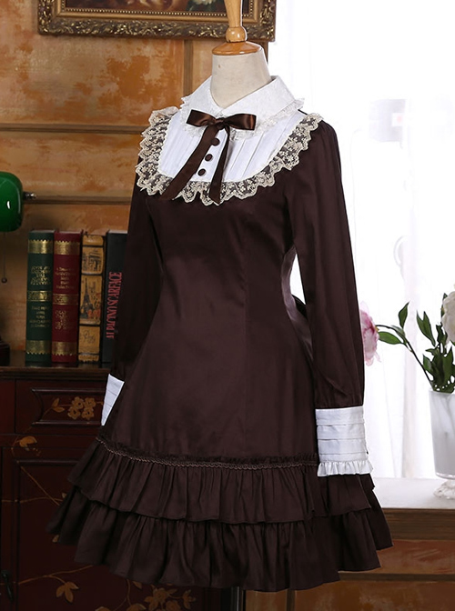 Retro Bowknot Long Sleeves Ruffles Classic Lolita Dress