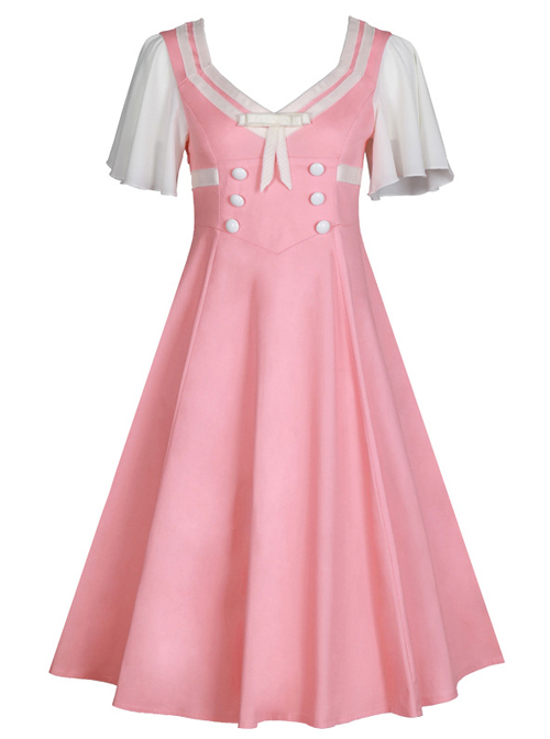 Short Sleeve Bowknot Hit Color School Lolita Dress