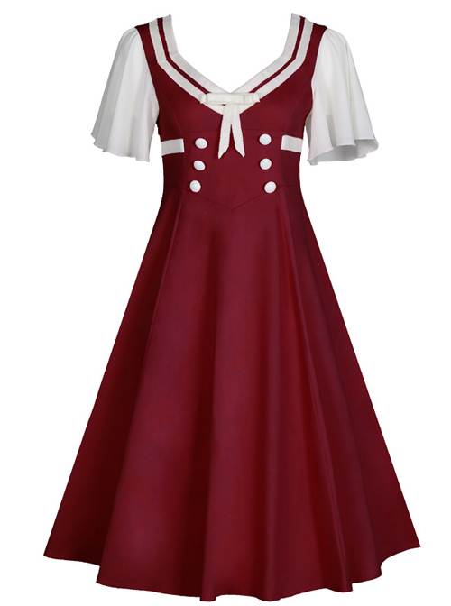 Short Sleeve Bowknot Hit Color School Lolita Dress