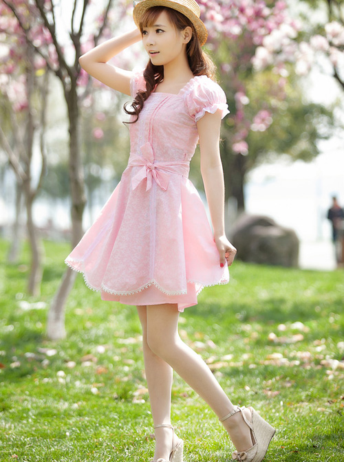 Square-neck Cute Sweet Lolita Short Sleeve Dress