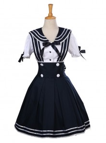 Navy Style Short Sleeve School Lolita Dress Set