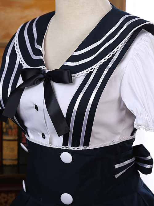 Navy Style Short Sleeve School Lolita Dress Set