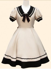 Navy Collar Bowknot School Lolita Short Sleeve Dress