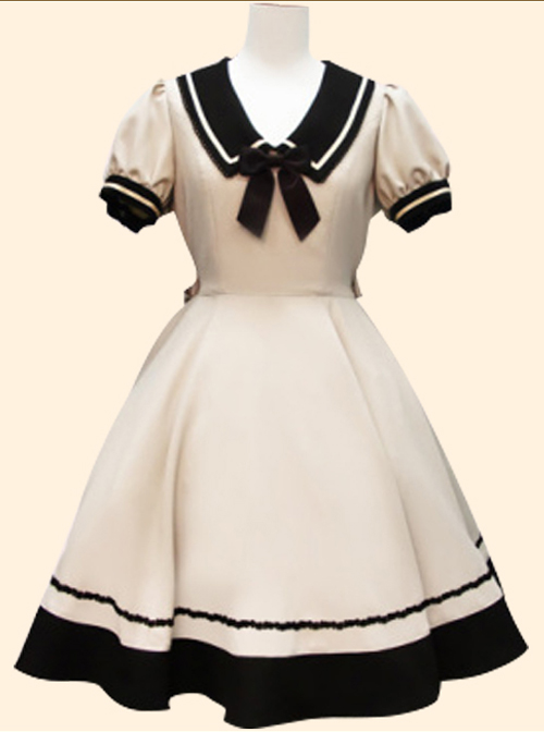 Navy Collar Bowknot School Lolita Short Sleeve Dress