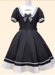 Navy Collar Bowknot School Lolita Short Sleeve Dress