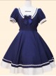 Navy Collar Bowknot School Lolita Short Sleeve Dress