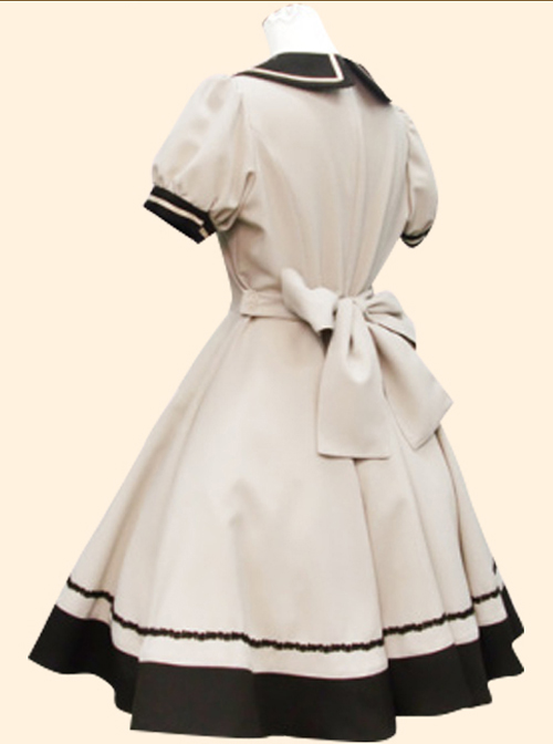 Navy Collar Bowknot School Lolita Short Sleeve Dress