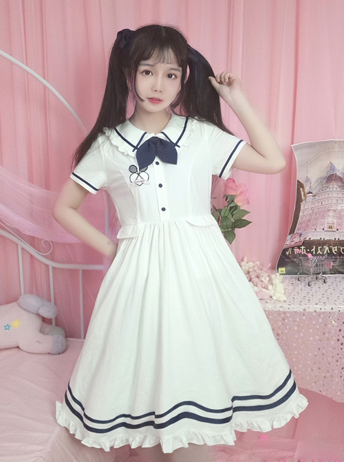 White Lapel Short Sleeve School Lolita Dress