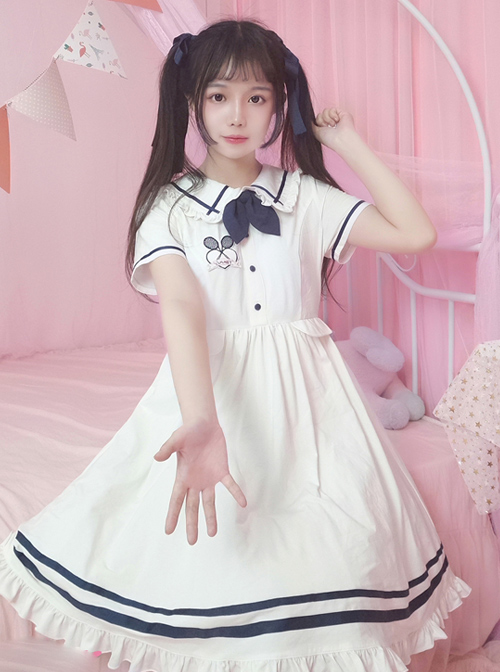 White Lapel Short Sleeve School Lolita Dress