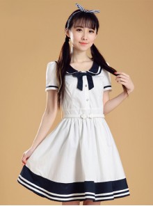Maiden Dress Navy Style Short Sleeve School Lolita Dress