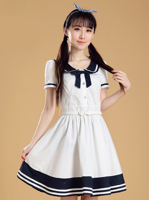 Maiden Dress Navy Style Short Sleeve School Lolita Dress