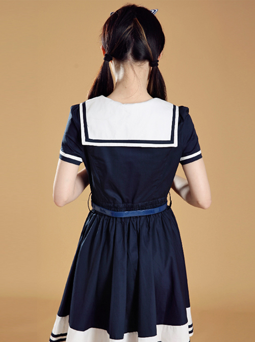 Maiden Dress Navy Style Short Sleeve School Lolita Dress