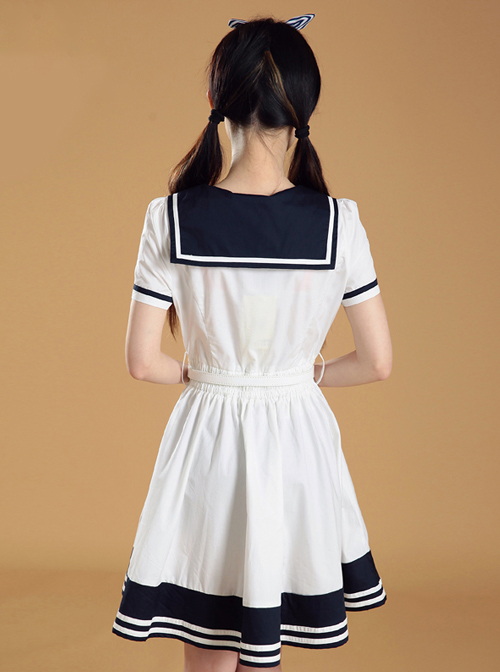 Maiden Dress Navy Style Short Sleeve School Lolita Dress