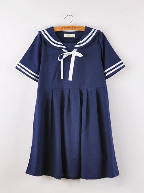 Navy Style Loose Short Sleeve School Lolita Dress