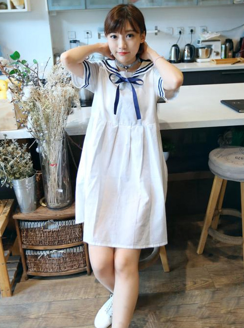 Navy Style Loose Short Sleeve School Lolita Dress