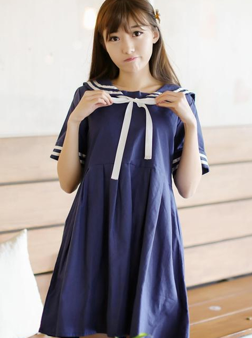 Navy Style Loose Short Sleeve School Lolita Dress