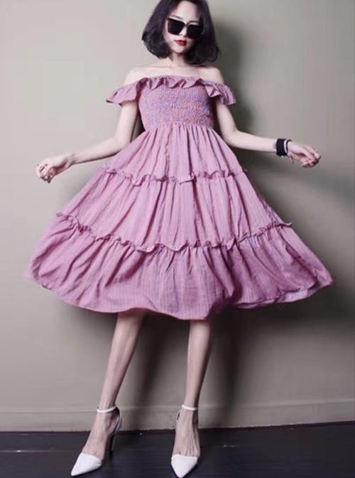 Concise Ruffles Classic Lolita Strapless Dress