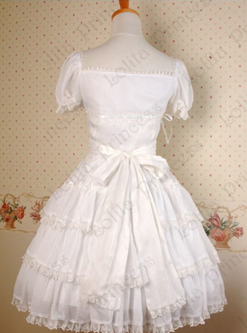 White Multi-storey Ruffles Lace-up Sweet Lolita Dress