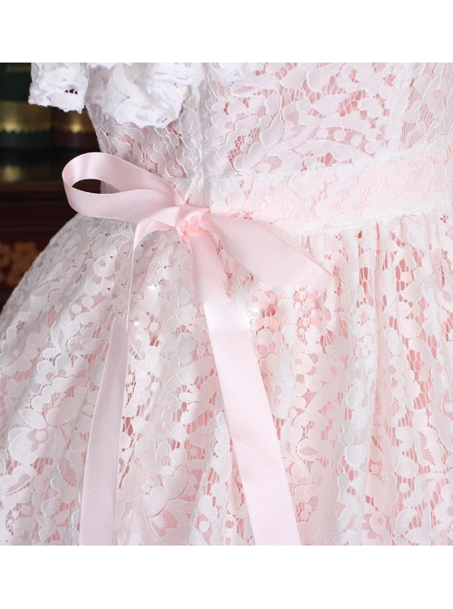 Pink Cotton Short Sleeves White Lace Classic Lolita Dress