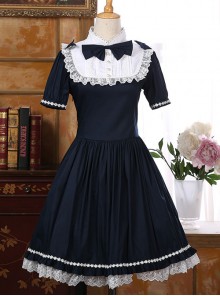 Navy Blue Elegant Short Sleeve Classic Sweet Lolita Dress