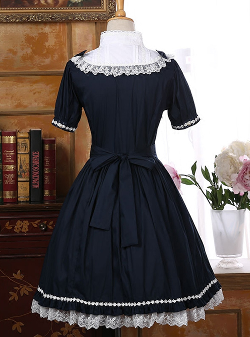 Navy Blue Elegant Short Sleeve Classic Sweet Lolita Dress