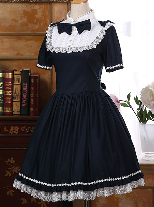 Navy Blue Elegant Short Sleeve Classic Sweet Lolita Dress