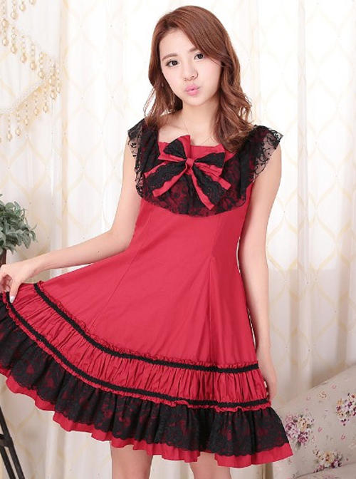 Red Sleeveless Lace Classic Lolita Dress