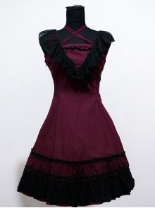 Sweet Purplish Red Sleeveless Lace Lolita Dress