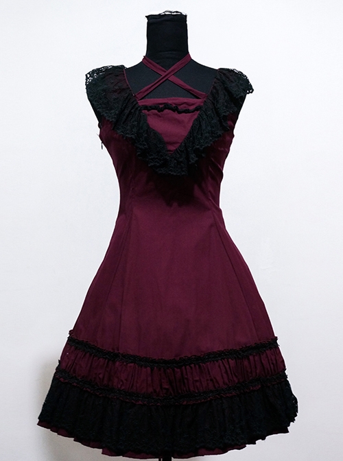 Sweet Purplish Red Sleeveless Lace Lolita Dress