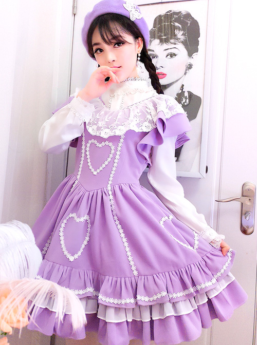 Purple Flying Sleeve Lace Sweet Lolita Dress