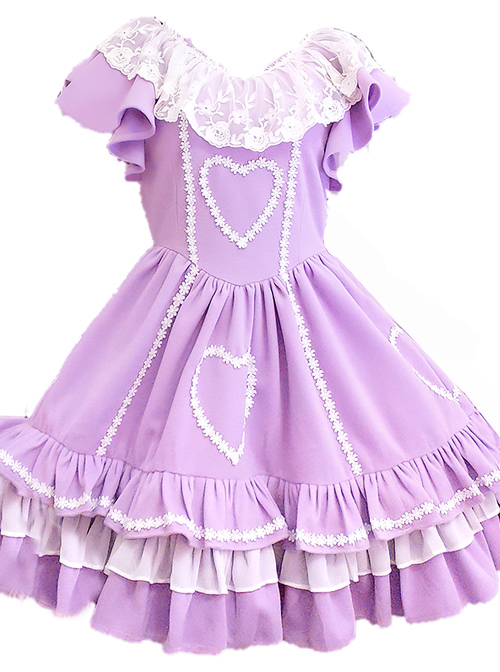 Purple Flying Sleeve Lace Sweet Lolita Dress