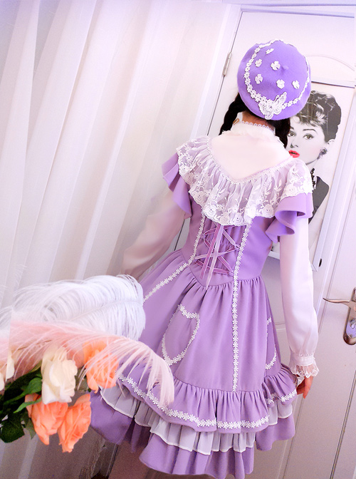 Purple Flying Sleeve Lace Sweet Lolita Dress