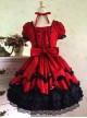 Lace Red Cotton Sweet Lolita Short Sleeves Dress