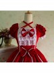 Lace Red Cotton Sweet Lolita Short Sleeves Dress