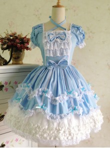 Light Blue Bowknot Lace Sweet Lolita Short Sleeves Dress