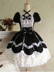 Cotton Bowknot Lace Sweet Lolita Short Sleeves Dress