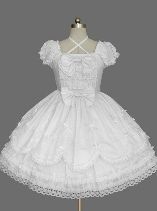 Cotton Bowknot Lace Sweet Lolita Short Sleeves Dress