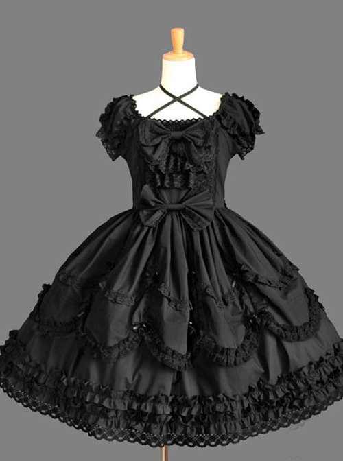 Cotton Bowknot Lace Sweet Lolita Short Sleeves Dress