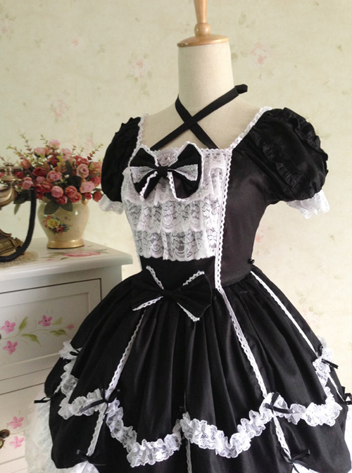 Cotton Bowknot Lace Sweet Lolita Short Sleeves Dress