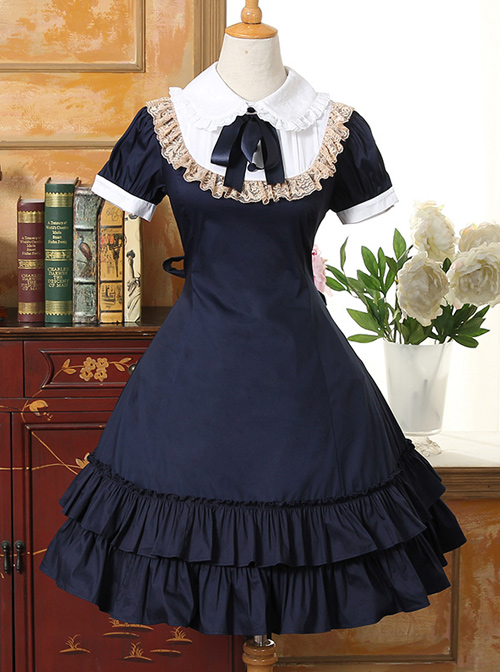 Vintage Dark Blue School Lolita Short Sleeve Dress