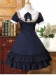 Vintage Dark Blue School Lolita Short Sleeve Dress