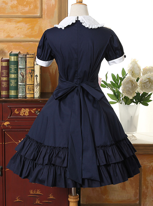 Vintage Dark Blue School Lolita Short Sleeve Dress