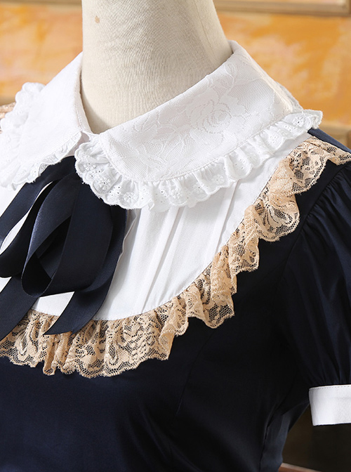 Vintage Dark Blue School Lolita Short Sleeve Dress