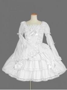 White Long Sleeves Lace Bows Gothic Lolita Dress