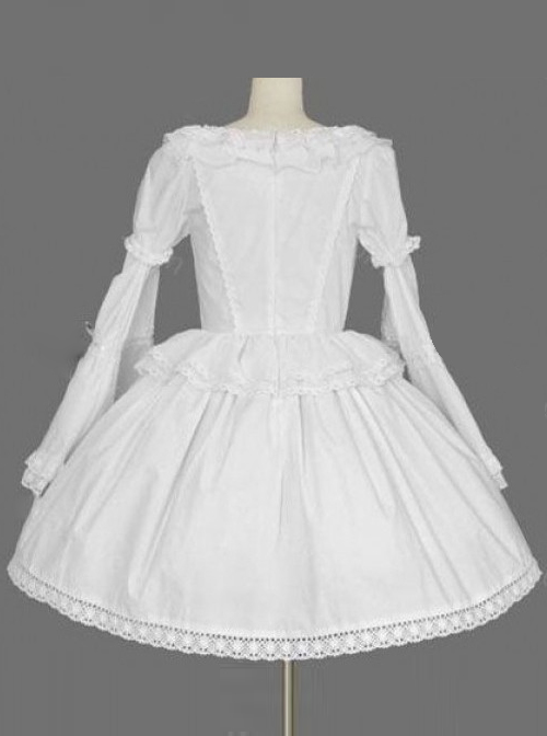 White Long Sleeves Lace Bows Gothic Lolita Dress